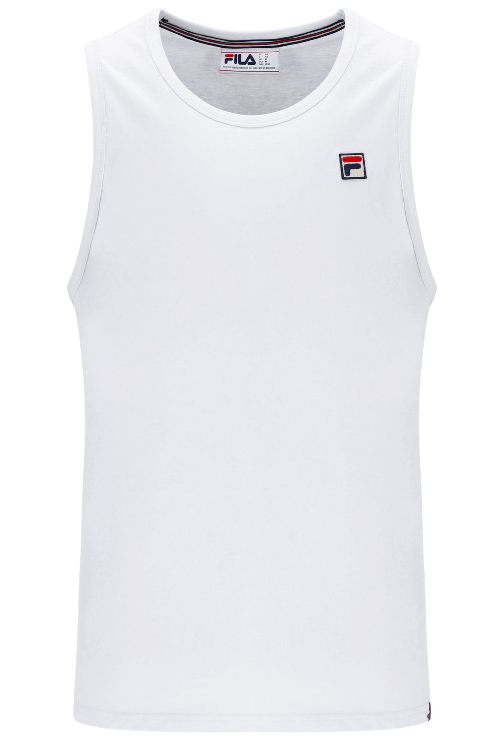 White tank top with Fila logo on a white background
