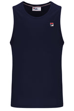 Navy blue tank top with Fila logo on a white background