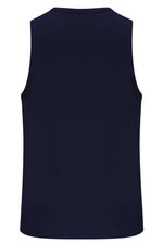 Navy blue sleeveless shirt on a white background