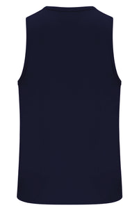 Navy blue sleeveless shirt on a white background