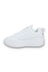 A white FILA Superbubble trainer with a chunky sole and FILA logo on the side.