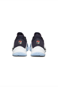A pair of FILA Mondo Forza Tennis Trainers in white and navy colour scheme.