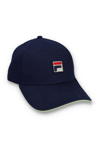 Displays the Navy 'Fila' branded Tantam Baseball Cap