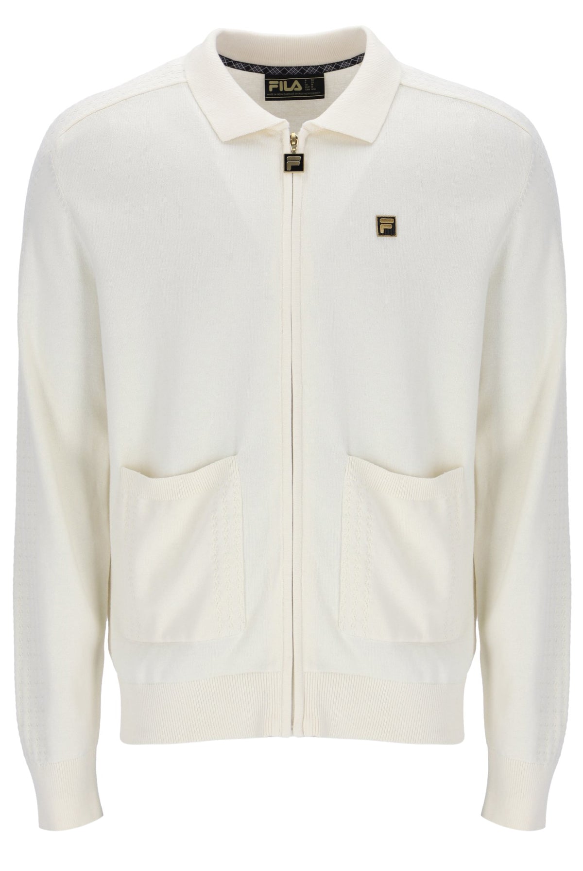 Displays the Coconut Milk 'FILA' branded Teddy Knitted Shirt