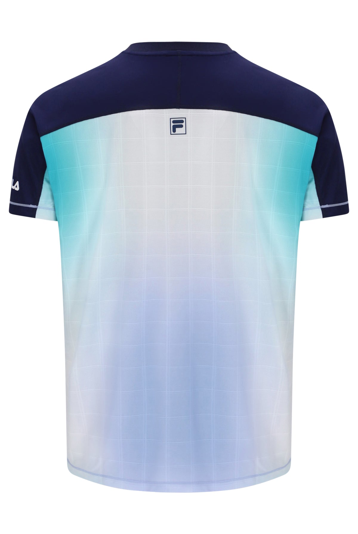 Displays the Blue 'FILA' branded Men’s Henry Neck Tennis T-Shirt