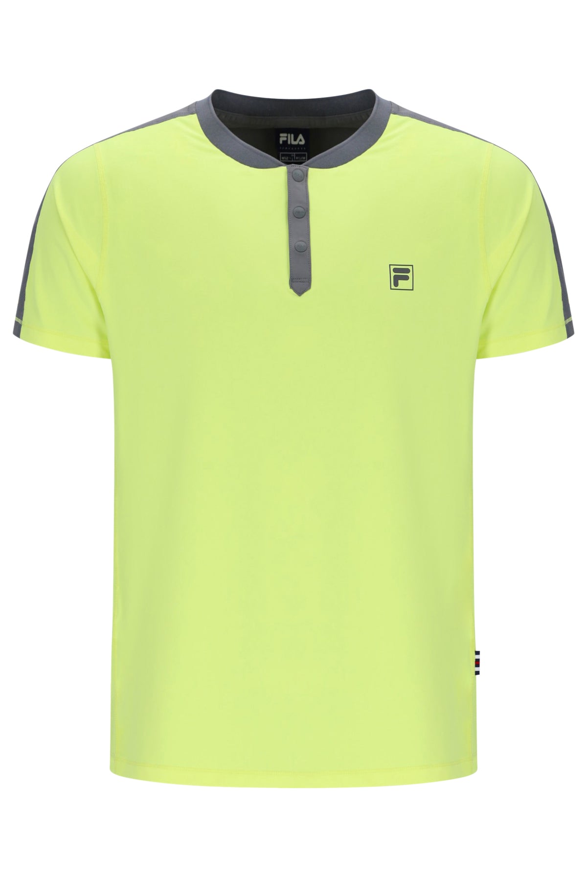 Displays a Lemon Men’s Henry Neck Tennis T-Shirt