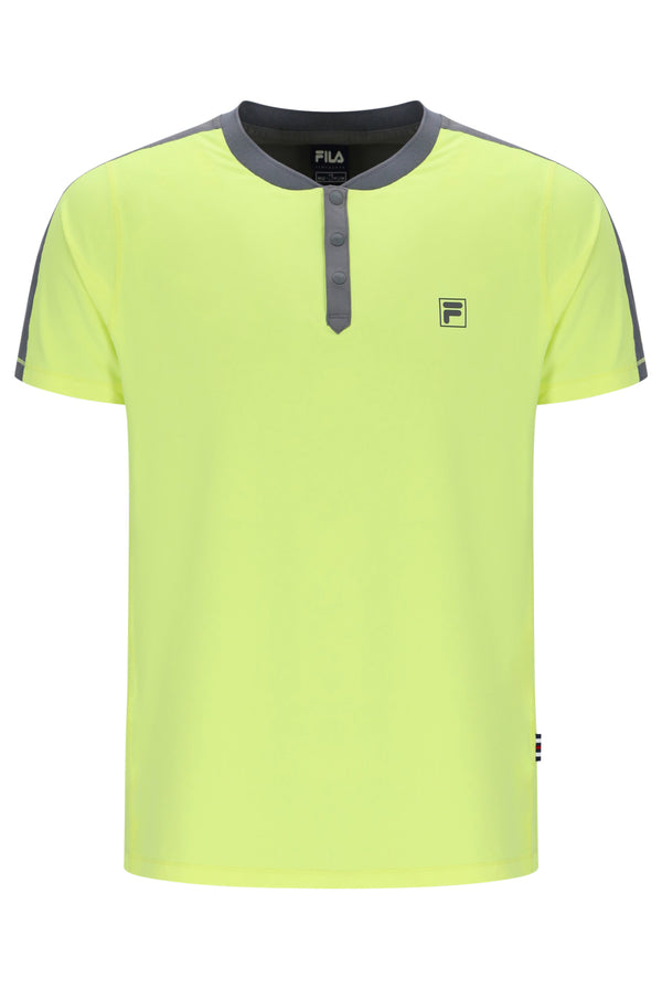 Displays a Lemon Men’s Henry Neck Tennis T-Shirt