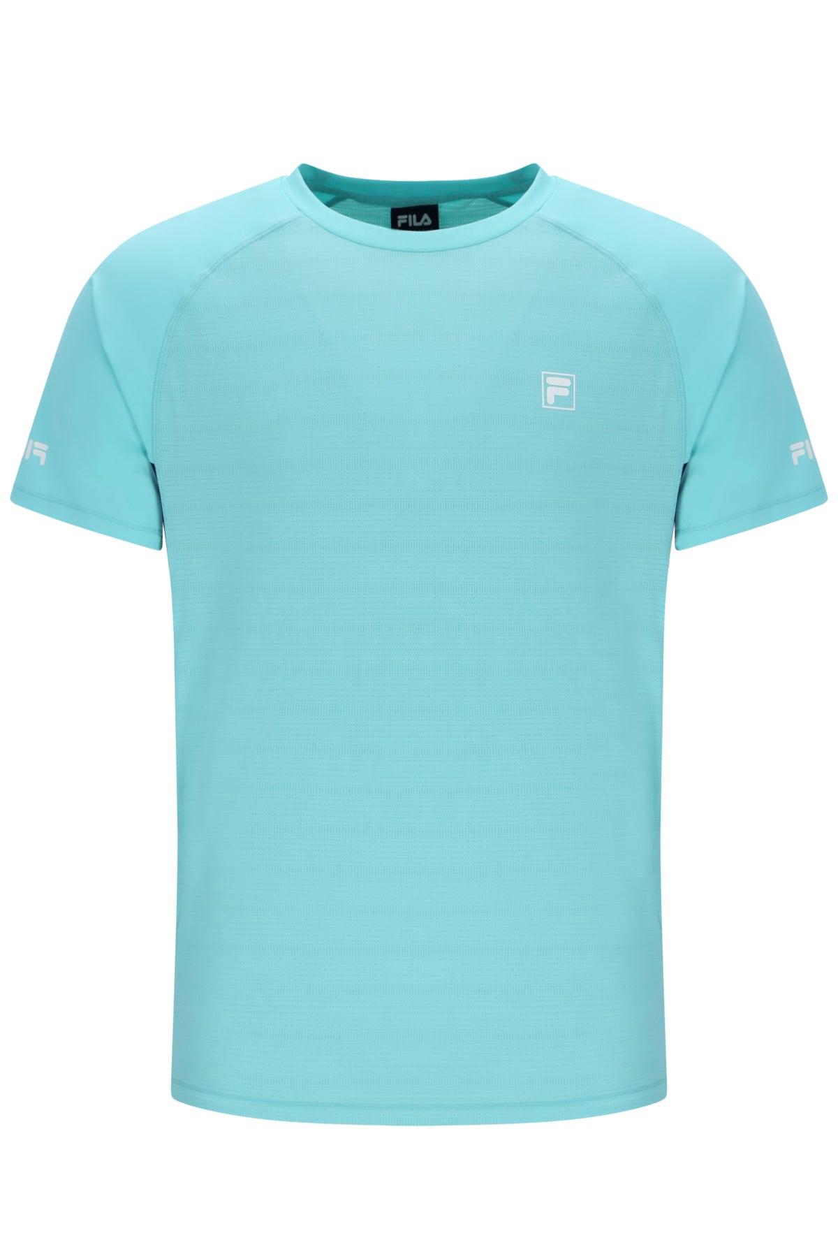 Displays the Aqua 'FILA' branded Unisex Round Neck Tennis T-Shirt