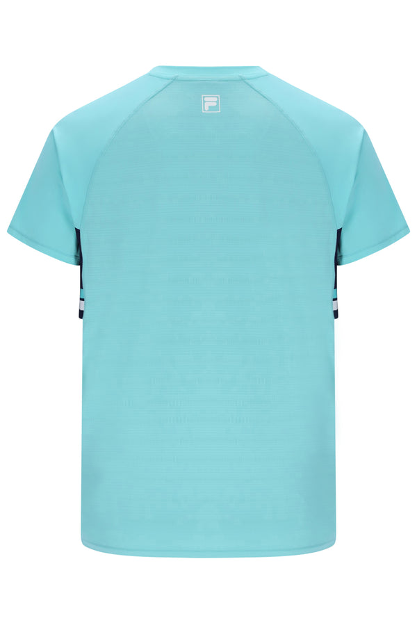 Displays the Aqua 'FILA' branded Unisex Round Neck Tennis T-Shirt