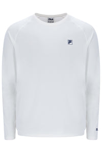 Displays the Off White 'FILA' branded Men's Long Sleeve Tennis T-Shirt