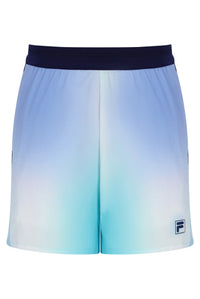 Displays the Aqua 'FILA' branded Men’s 5" Tennis Shorts with Inner