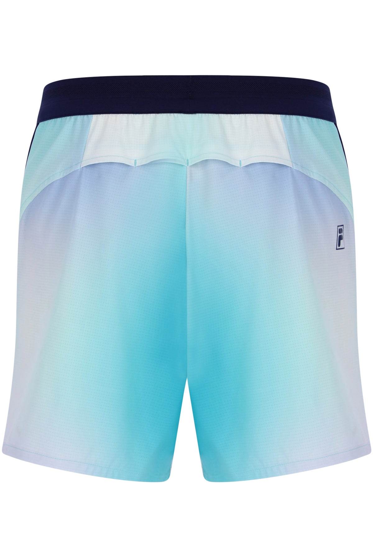 Displays the Aqua 'FILA' branded Men’s 5" Tennis Shorts with Inner