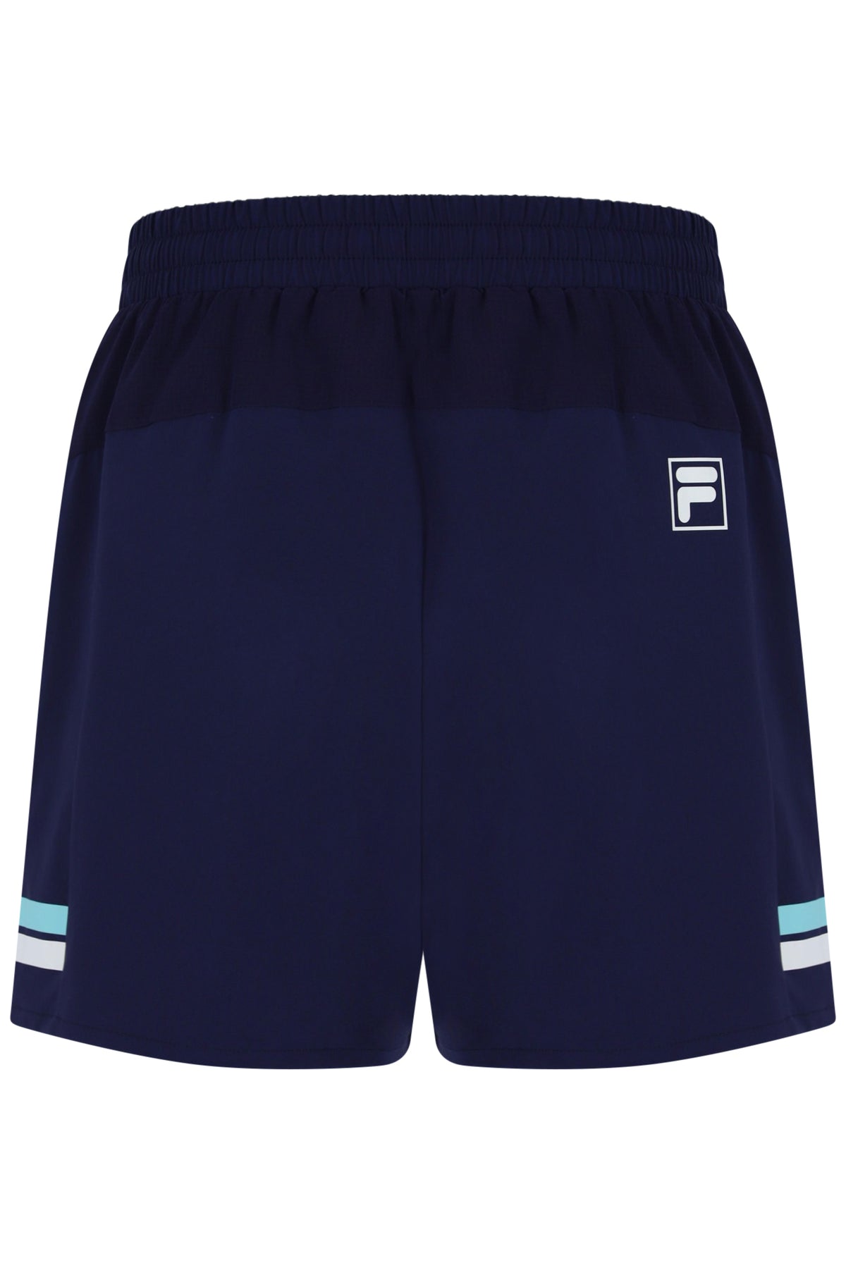 Displays the Dark Navy 'FILA' branded Men’s 5" Tennis Shorts