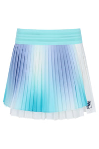 Displays the Aqua 'FILA' branded Women’s Pleated Wrap Tennis Skirt