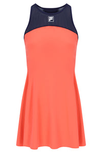Displays the Neon Orange 'FILA' branded Women’s Jersey Dress with Inner Shorts