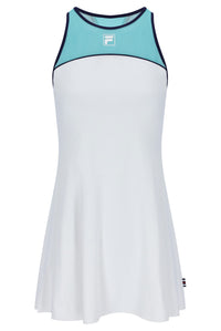 Displays the Aqua 'FILA' branded Women’s Jersey Dress with Inner Shorts