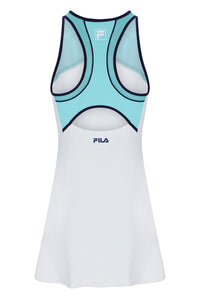 Displays the Aqua 'FILA' branded Women’s Jersey Dress with Inner Shorts