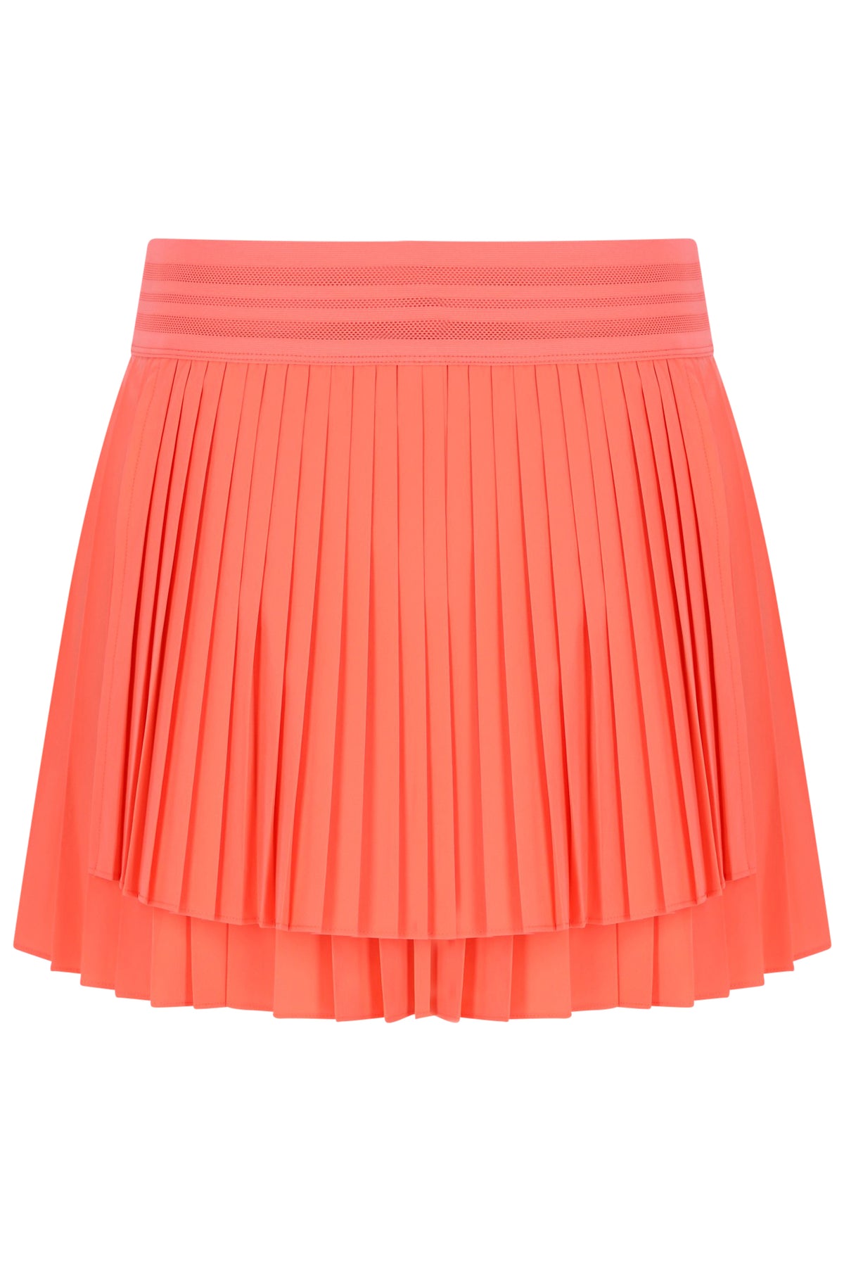 Displays the Neon Orange 'FILA' branded Women’s Pleated Wrap Tennis Skirt