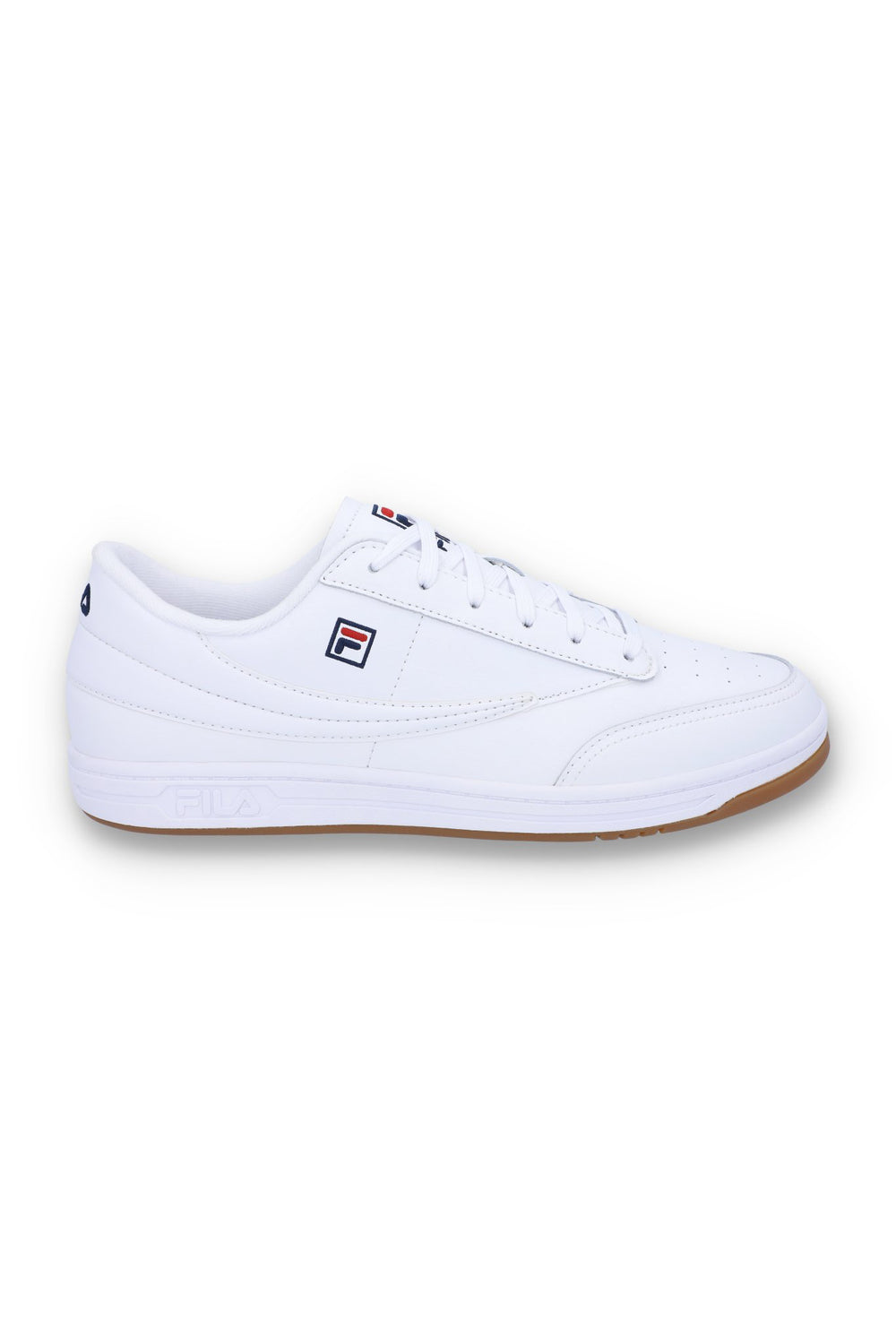 White sneaker with a brand logo on a white background