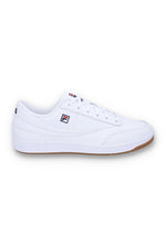 White sneaker with a brand logo on a white background