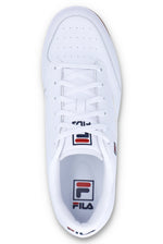 White sneaker with Fila logo on a white background