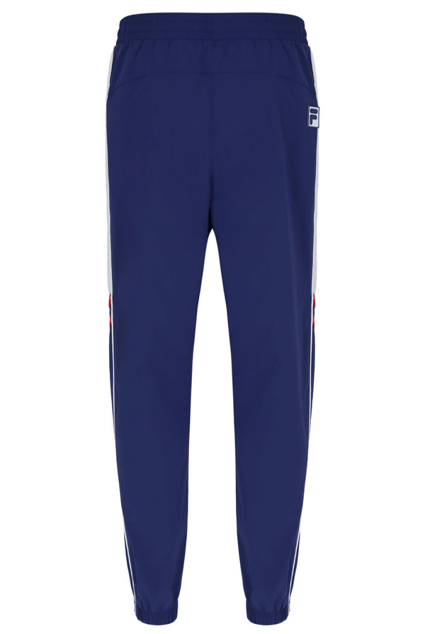 Displays the Navy 'FILA' branded Woven Track Pants