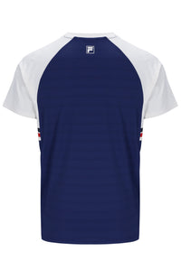 Displays the Navy 'FILA' branded Unisex Round Neck Tennis T-Shirt