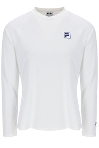 Displays the Off White 'FILA' branded Women’s Long Sleeve Tennis T-Shirt