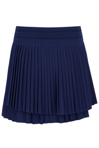 Displays Navy 'FILA' branded Women’s Pleated Wrap Tennis Skirt