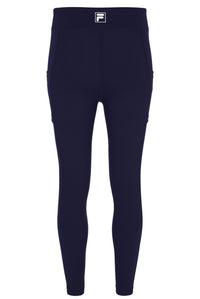 Displays the Dark Navy 'FILA' branded Women’s Tennis Leggings