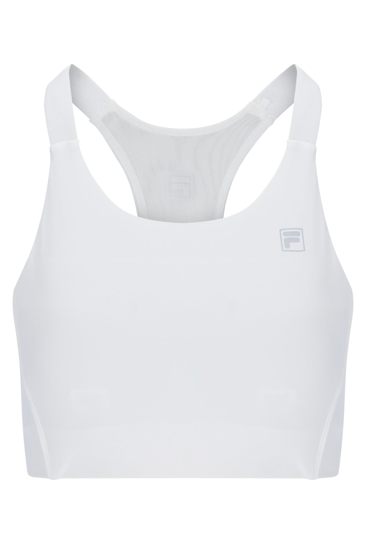 Displays the Off White 'FILA' branded Women’s Tennis Core Bra