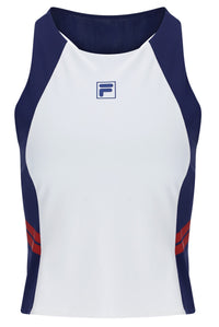 Displays the Navy 'FILA' branded Women’s Tennis Tank Top