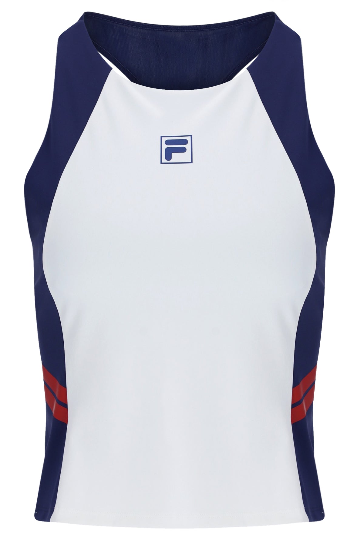 Displays the Navy 'FILA' branded Women’s Tennis Tank Top