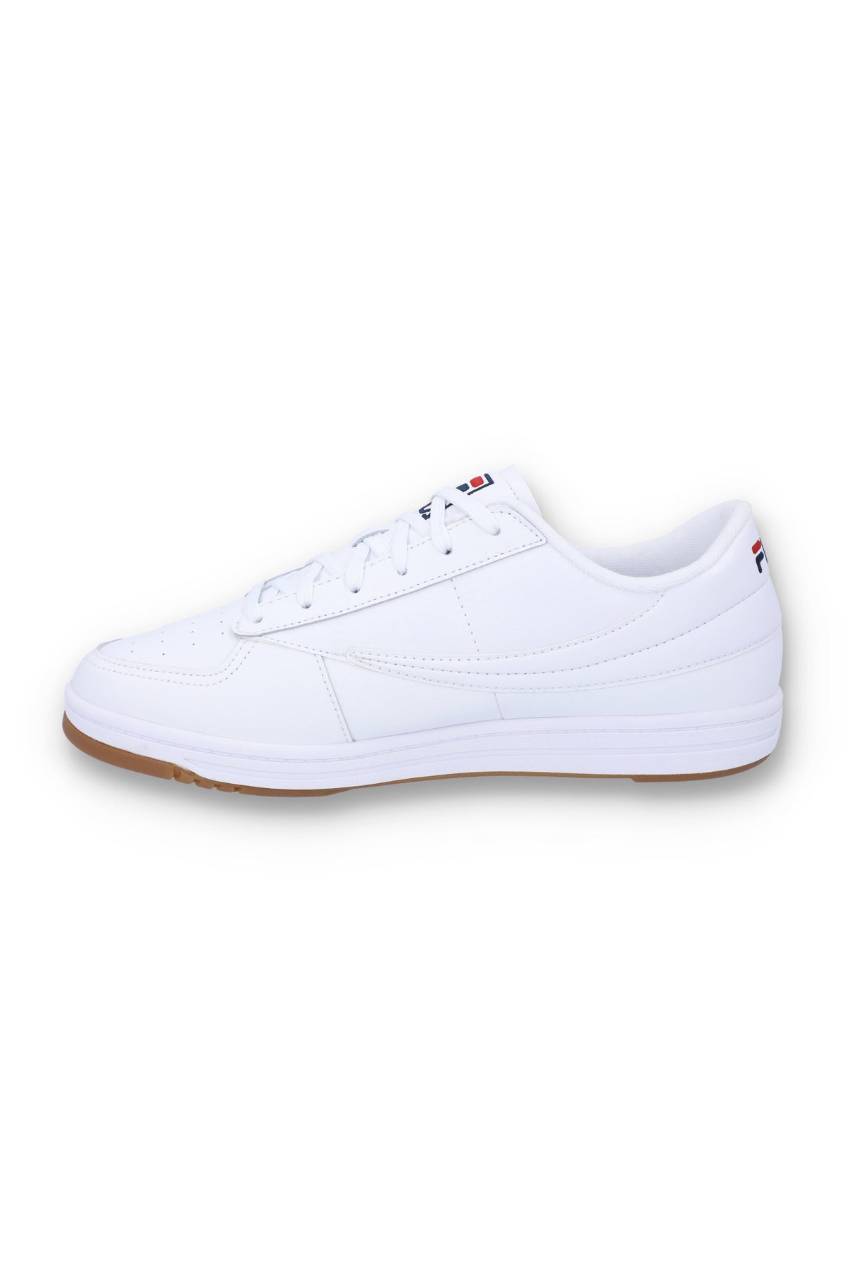 A pair of white FILA Tennis 88 Trainers with lace up fastening and a small red and blue logo on the heel and tongue.