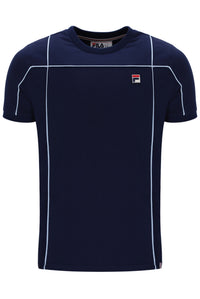 Displays the Navy 'Fila' Terri T-Shirt with Contrast Piping