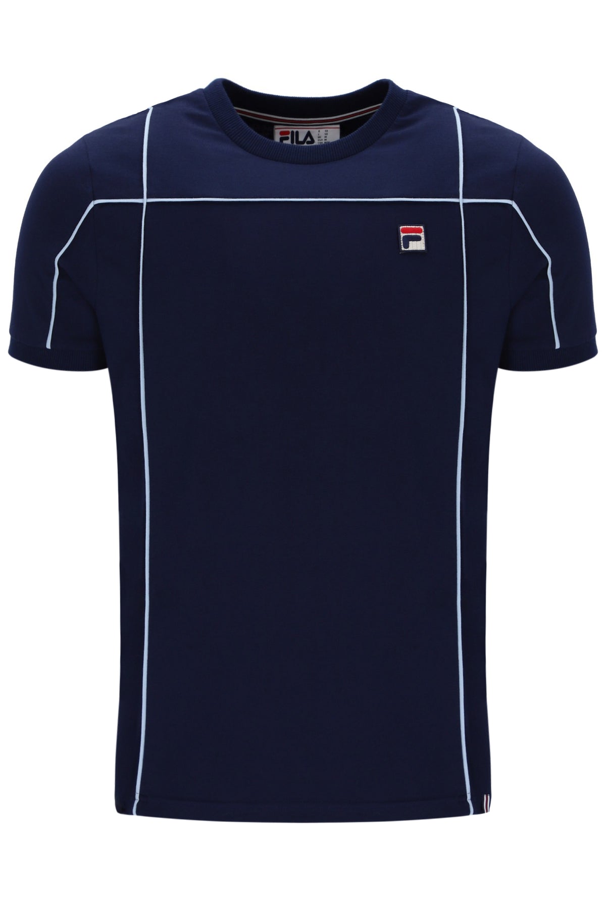 Displays the Navy 'Fila' Terri T-Shirt with Contrast Piping