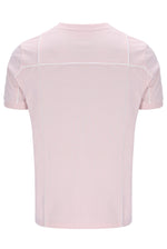 Light pink top with white piping on a white background