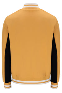 Yellow and black jacket with two-tone sleeves on a white background