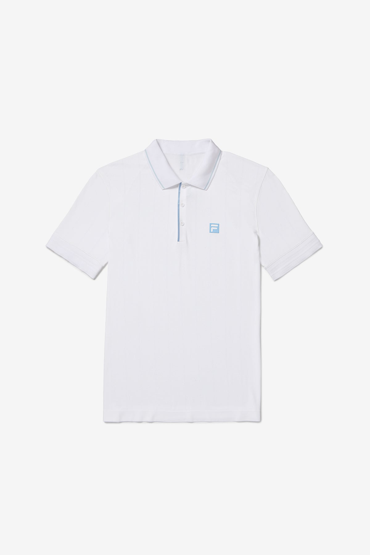 Displays the White 'FILA' branded Center Court Seamless Polo