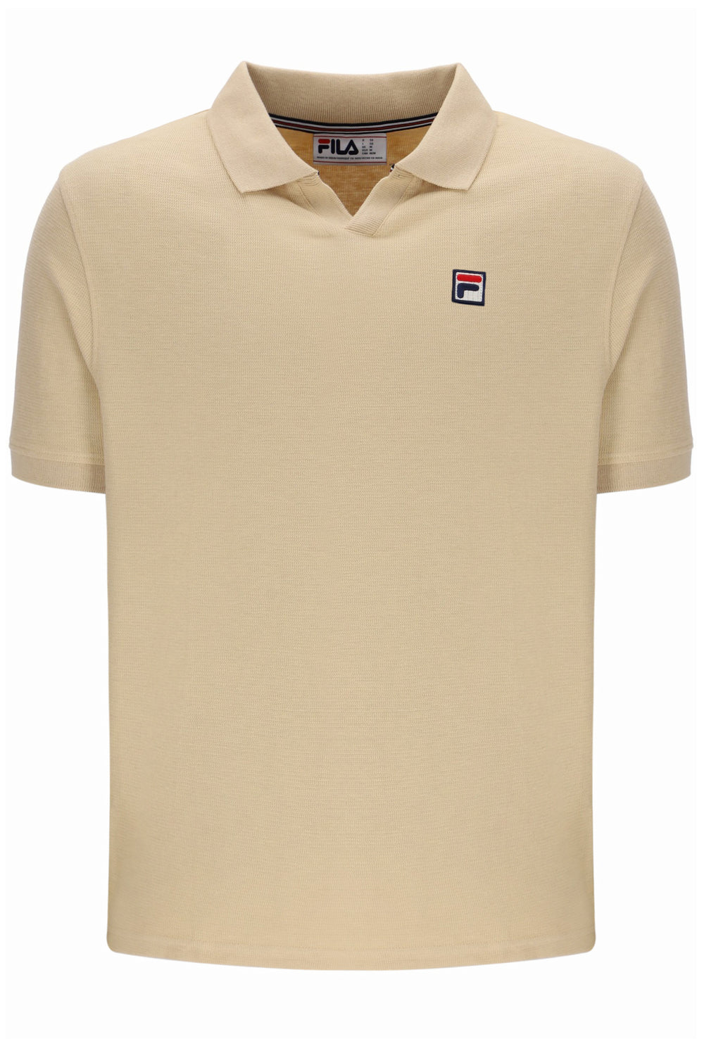 Beige polo shirt with Fila logo on a white background