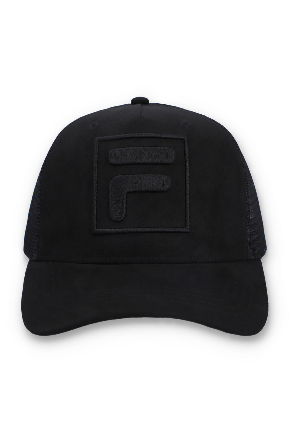 Turo Large F-Box Tonal Embroidered Suede Mesh-Back Cap