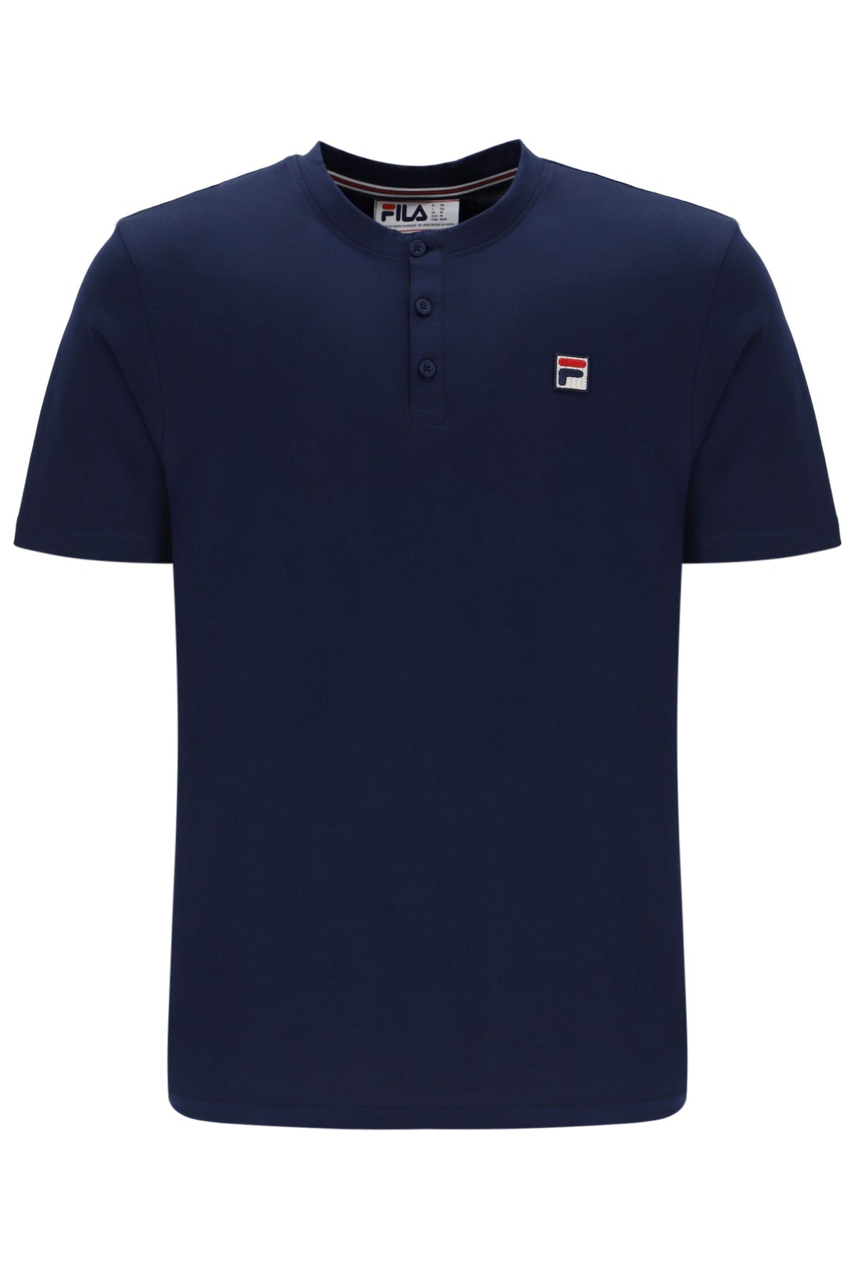 Navy blue polo shirt with a small FILA logo on a white background
