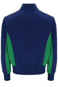Displays a model wearing the Navy 'FILA' branded Ventisei Jacket