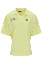 Yellow polo shirt with FILA logo on a white background