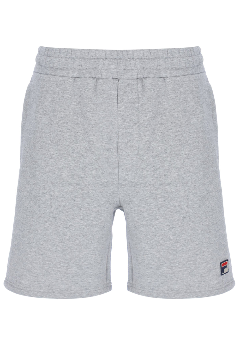 A pair of light grey marl Vico fleece shorts by FILA, featuring an elasticated waistband with an adjustable drawstring and side pockets.