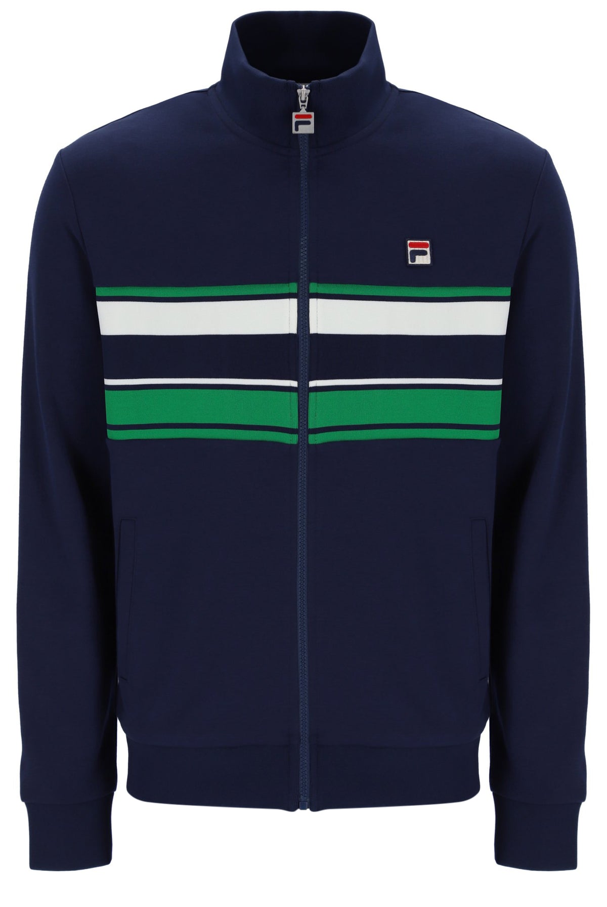 Displays the Navy 'FILA' Vinnie Track Top