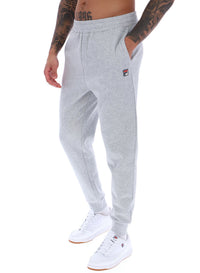 Displays a model wearing the Grey Marl 'FILA' branded Visconti Tipped Cuff Track Pant