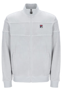 Displays the Dawn Blue 'FILA' branded Vittorio Velour Track Top
