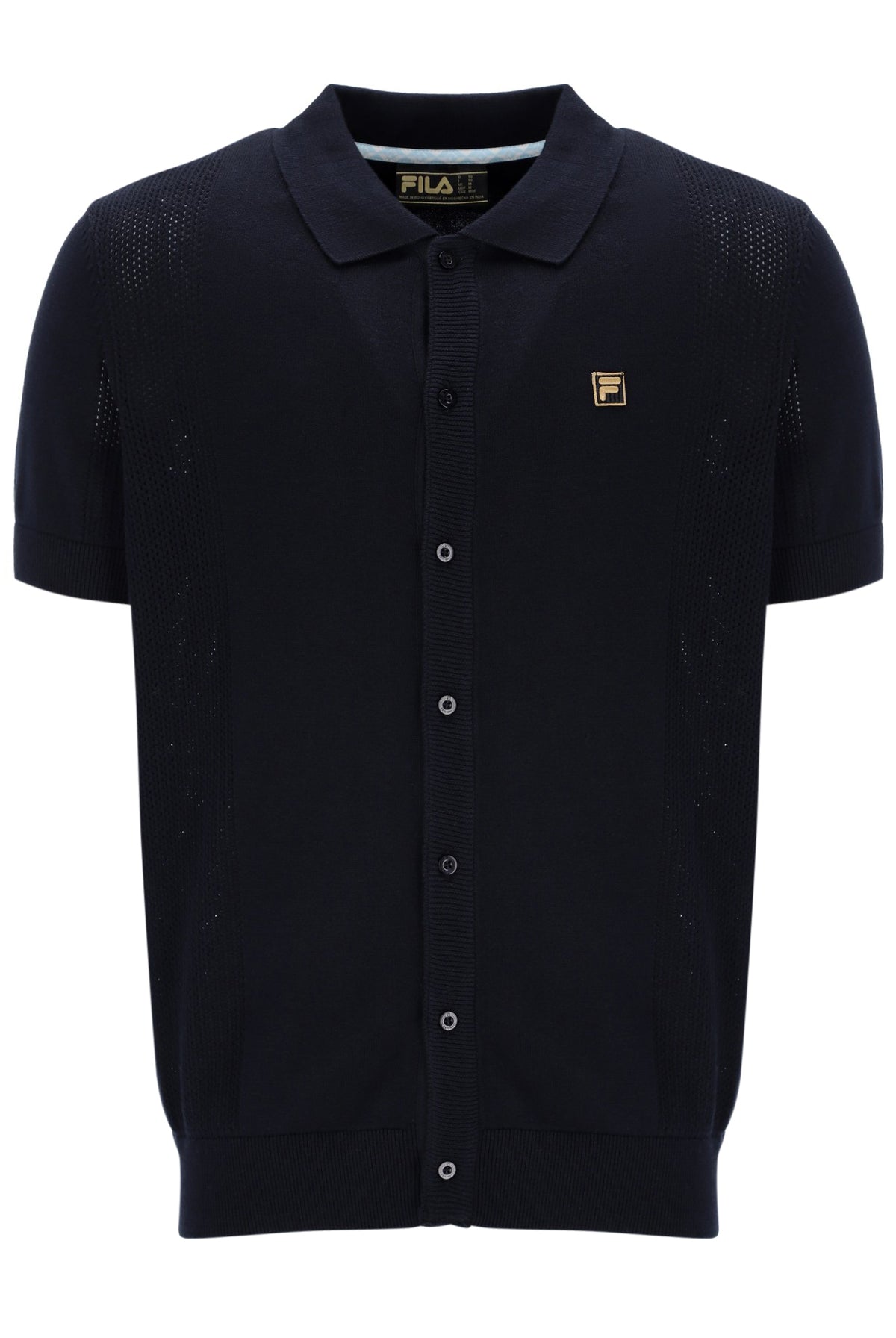 Black Walter Open Knit Pointelle Panel Polo