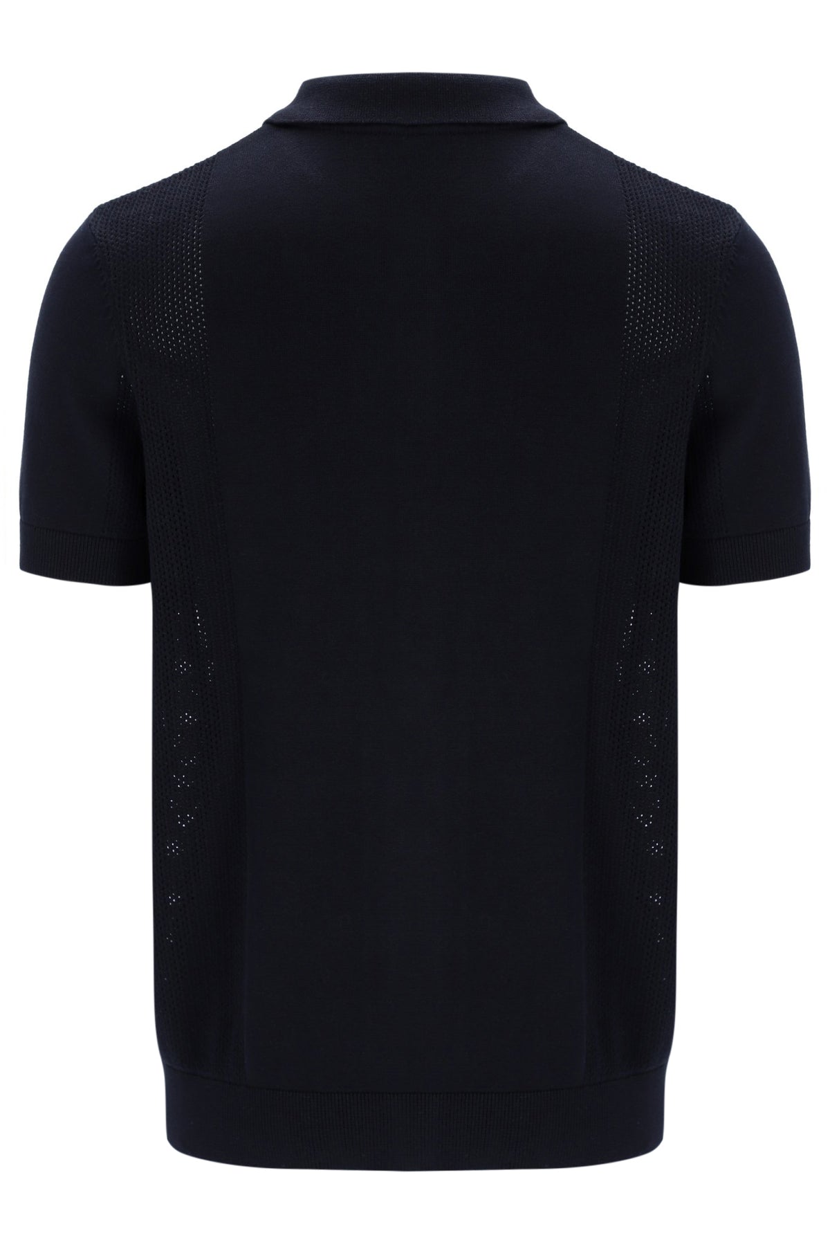 Black Walter Open Knit Pointelle Panel Polo